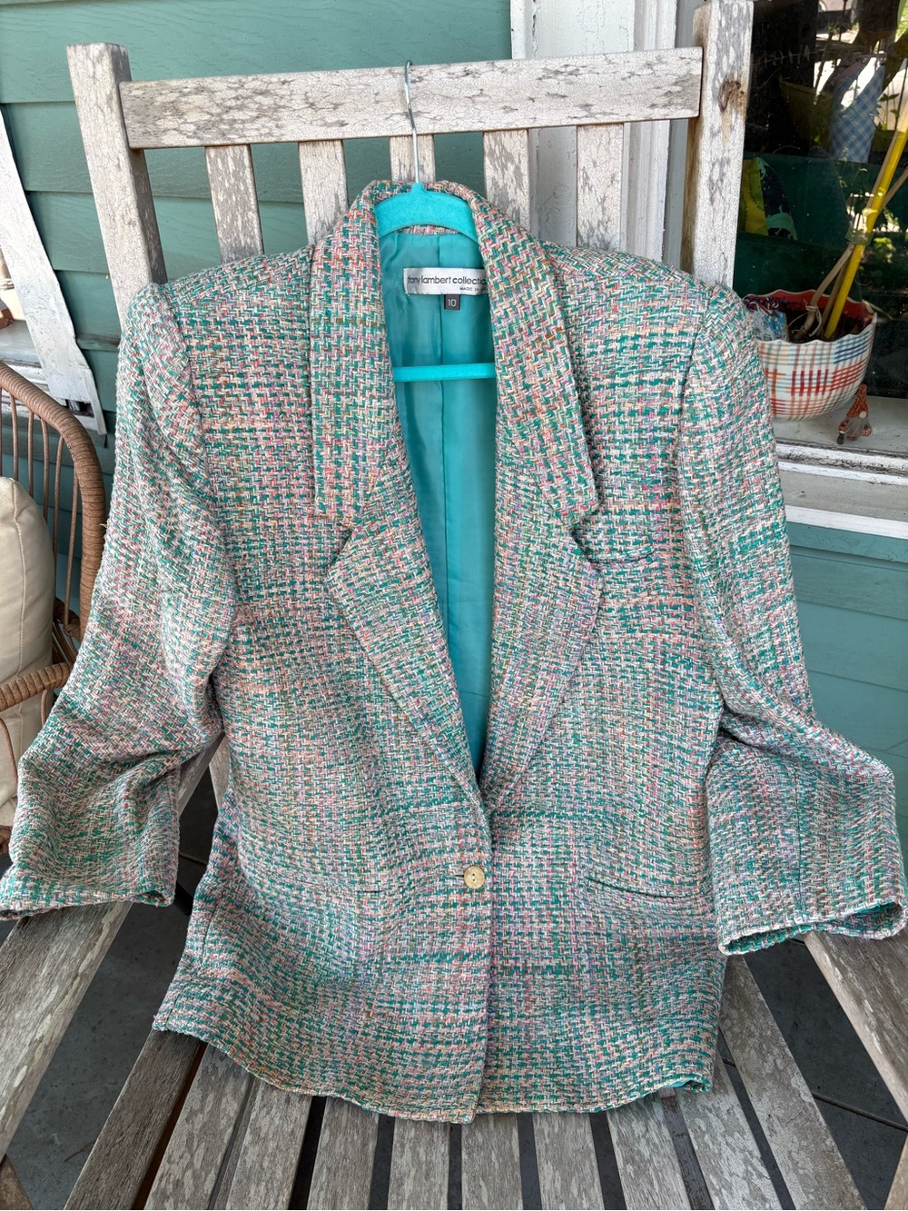 Women's Tweed Blazer - Mint & Pink